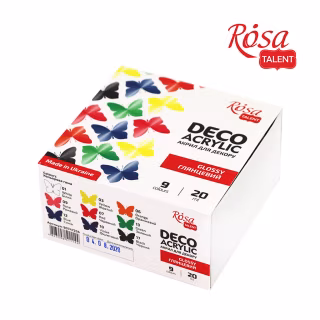 Акрилові фарби Rosa для декору глянсові 9 кол по 20 мл (4823098511144)