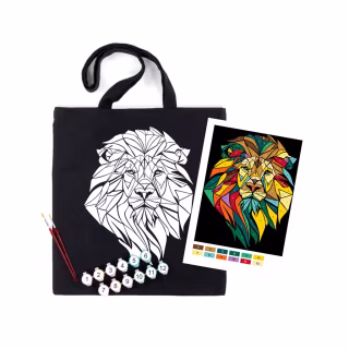 Набір для творчості Rosa екосумка-розмальовка, чорна, Неоновий лев 38х42см (4823098539759)