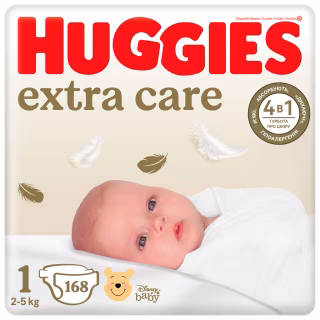 Підгузки Huggies Extra Care Розмір 1 (2-5 кг) M-Pack 168 шт (5029054234747/5029053549620)
