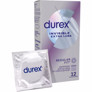 Презервативы Durex Invisible Extra Lube ультратонкие с дополнит. смазкой 12 шт. (5052197057089)