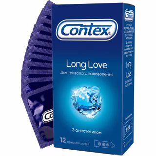 Презервативы Contex Long Love с анестетиком латексные с силикон. смазкой 12 шт. (5060040302545)