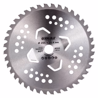 Нож для триммера Sigma с твердосплавными напайками 255x25.4мм 40Т 4 подрезные лопасти (5624601)
