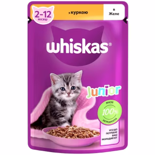 Влажный корм для кошек Whiskas Kitten Курица в желе 85 г (5900951302152/5900951302138)