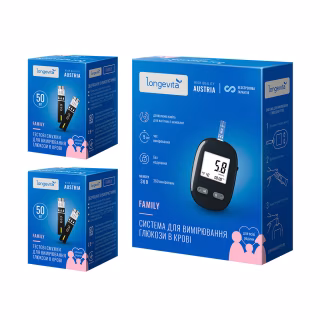 Глюкометр Longevita Family Система для измерения глюкозы в крови + тест полоски 2 х 50 шт. (6837149)