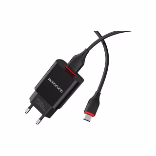 Зарядний пристрій BOROFONE BA20A Sharp USB + cable USB to Micro 5P 10.5W Black (6931474702135)
