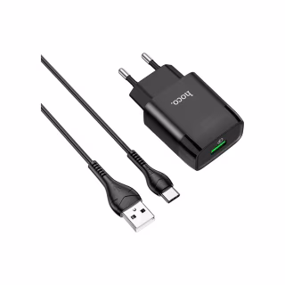 Зарядное устройство HOCO C72Q Glorious USB QC3.0 + cable USB to USB-C 18W Black (6931474732545)