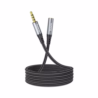 Кабель мультимедійний 3.5mm M to 3.5mm F 1.0m Gray HOCO (6931474762153)