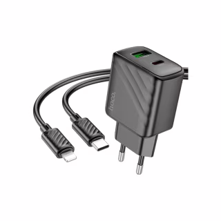 Зарядное устройство HOCO CS23A USB-C PD30W + 1xUSB QC3.0 + cable USB-C to Lightning black (6942007609951)