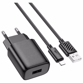 Зарядний пристрій HOCO C134A Solid USB + cable USB to Lightning Black (6942007621311)