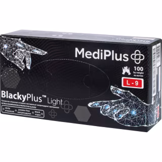 Медичні рукавички MediPlus BlackyPlus Light Нітрилові оглядові нестерильні неприпудрені Чорні Розмір L 100 шт. (6970245754515)