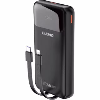 Батарея універсальна Dudao K15Pro 20000mAh PD/22.5W, QC, with built-in cables, Black (6977196682430)