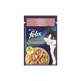Вологий корм для кішок Purina Felix Sensations Sauces з лососем у соусі зі смаком креветок 85 г (7613039836026)