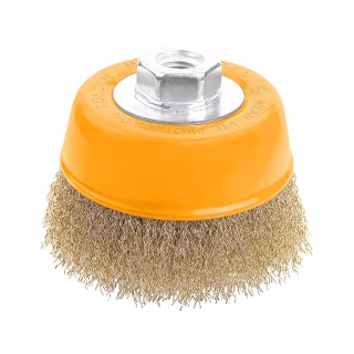 Щетка для электроинструмента Tolsen чашка 75 мм М14, гофрированная латунированная проволока 0.3 мм (77601)