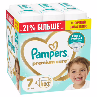 Подгузники Pampers Premium Care Розмір 7 (15+ кг) 120 шт (8006530223638)