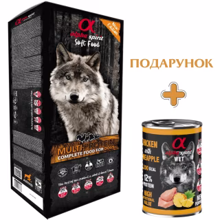 Напіввологий корм для собак Alpha Spirit Semi-Moist Multi-protein Box 9 кг + консерва (8436586310134)