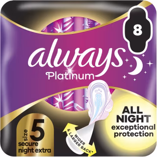 Гігієнічні прокладки Always Platinum Secure Night Extra Розмір 5 8 шт. (8700216186742)