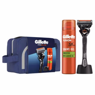 Набор косметики Gillette Бритва ProGlide с 1 сменным лезвием + Гель для бритья Fusion5 200 мл + Подставка + Косметичка (8700216534420)