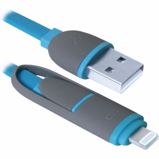 Дата кабель USB 2.0 AM to Lightning + Micro 5P 1.0m blue Defender (87487)