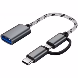 Переходник OTG USB 2.0 AF to Micro 5P + USB-C 0.1m grey XoKo (AC-150-SPGR)