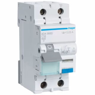 Диференціальний автоматичний вимикач Hager 1-п.+N 16A C 30mA (6kA) A (A) (ADA966D)