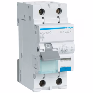 Дифференциальный автоматический выключатель Hager 1-п.+N 20A C 30mA (6kA) A (A) (ADA970D)