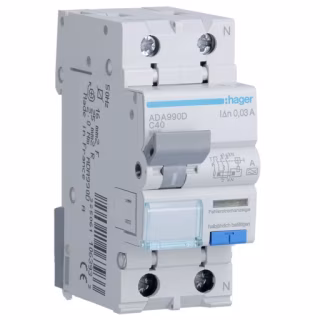 Диференціальний автоматичний вимикач Hager 1-п.+N 40A C 30mA (6kA) A (A) (ADA990D)