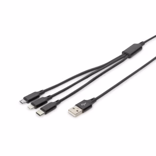 Дата кабель USB 2.0 AM to Lightning + Micro 5P + USB-C 1.0m charge only Digitus (AK-300160-010-S)
