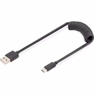 Дата кабель USB 2.0 AM to USB-C 1.0m (0.32m) spiral black Digitus (AK-300430-006-S)