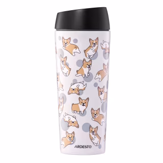 Термокружка Ardesto Coffee Time Animals Corgi 450мл, нержавіюча сталь, сірий (AR2645CR)