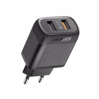Зарядний пристрій Promate 18W 2xUSB-A (biplug-qc3.eu-bk)