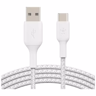 Дата кабель USB 2.0 AM to USB-C 1.0m braided white Belkin (CAB002BT1MWH)
