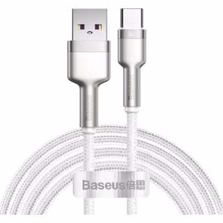 Дата кабель USB 3.1 AM to USB-C 2.0m 6.0A 66W Cafule Series Metal White Baseus (CAKF000202)