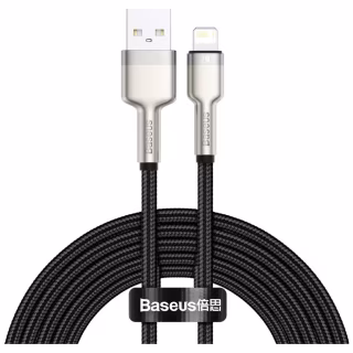 Дата кабель USB 2.0 AM to Lightning 2.0m 2.4A metal black Baseus (CALJK-B01)