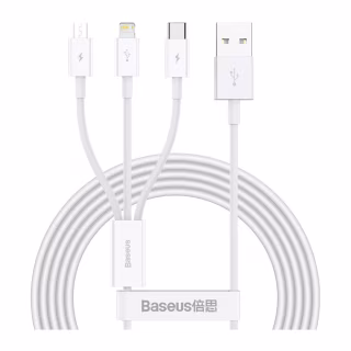 Дата кабель USB 2.0 AM to Lightning + Micro 5P + USB-C 1.5m 3.5A white Baseus (CAMLTYS-02)