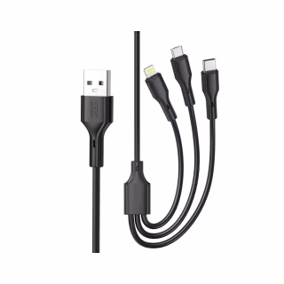Дата кабель USB 2.0 AM to Lightning + Micro 5P + USB-C 3A black XO (CB-23U3-BK)