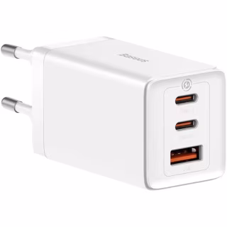 Зарядний пристрій Baseus 2xUSB-C 65W + 1xUSB GaN + cable USB-C to USB-C 100W 1.0m white (CCGP120202)