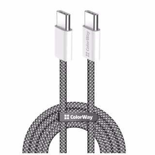 Дата кабель USB-C to USB-C 2.0m (braided cotton) (PD Fast Charging 60W) 3.0А black ColorWay (CW-CBPDCC068-BK)