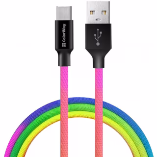 Дата кабель USB 2.0 AM to USB-C 1.0m multicolor ColorWay (CW-CBUC018-MC)