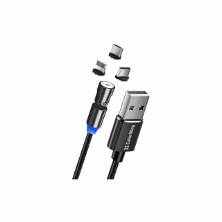 Дата кабель USB 2.0 AM to Lightning + Micro 5P + USB-C 1.0m Magnetic Ro ColorWay (CW-CBUU037-BK)