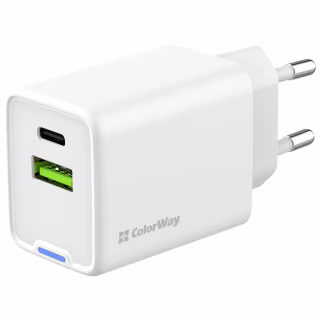 Зарядний пристрій ColorWay C101E GaN Mini 45W PD PPS USB-C + USB-A QC4.0 white (CW-CHS060PD-WT)