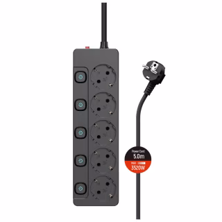 Мережевий фільтр живлення ColorWay CW-PSEA55SBK 5 розеток5м (CW-PSEA55SBK)