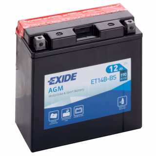 Акумулятор автомобільний EXIDE Акумулятор Мото EXIDE AGM 12Ah (+/-) (190EN) (д150*ш70*в145) ET14B-BS (ET14B-BS)