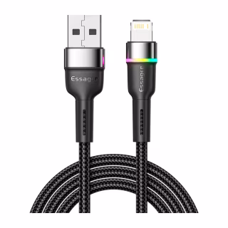 Дата кабель USB 2.0 AM to Lightning 2.0m 2.4A LED black Essager (EXCL-XCDA01)