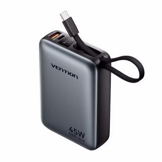 Батарея універсальна Vention 20000 mAh 45W Mini with Built-in USB-C Cable Gray (FHGH0)