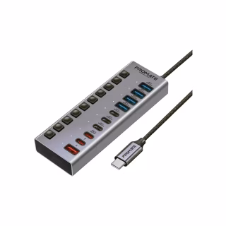 Концентратор Promate USB-C 10-in-1 5xUSB-C + 5xUSB gray (gegahub-5g)