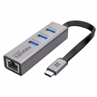 Концентратор Promate USB Hub 4 ports gigahub-c.grey (gigahub-c.grey)