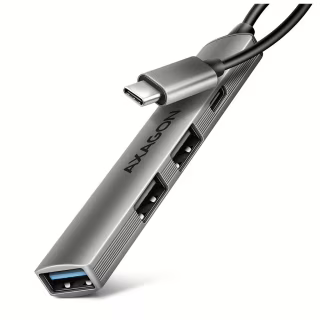 Концентратор AXAGON USB-C to 1xUSB-A 5Gbps + 2xUSB-A 480Mbps + 1xUSB-C 480Mbps 0.12m aluminum (HUE-STC)