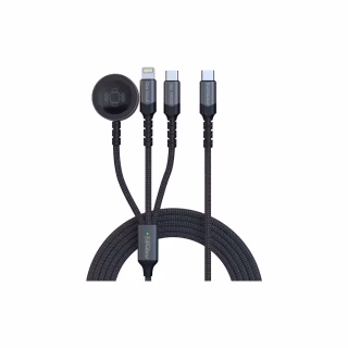 Дата кабель USB-C to Lightning 27W + USB-C 60W + Apple Watch 2.5W 1.5m icharge trio black Promate (icharge-trio.black)