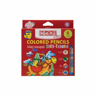 Карандаши цветные Maxi Multi-Talented 3 в 1, 6 цветов с чинкой, круглые (MX15171)