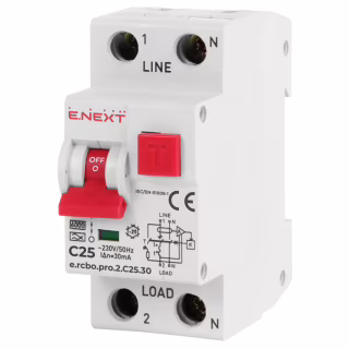 Диференціальний автоматичний вимикач E.NEXT 1-п.+N e.rcbo.pro. C 25А 30мА (p0720010)